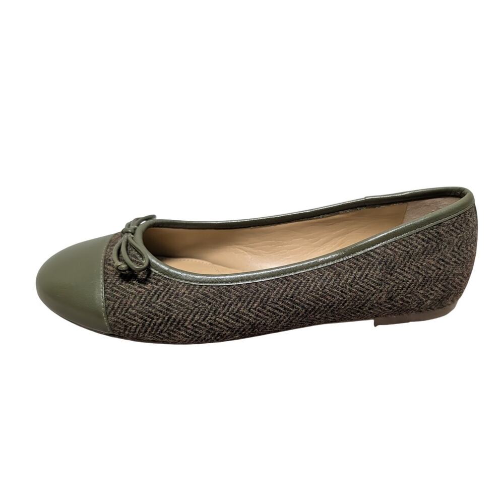 NWOT TALBOTS Blair Cap Toe Ballet Flats Womens Green Houndstooth Dress Shoes 8M